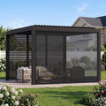 Modern Shade Aurora 10x10 Louvered Pergola Black Adjustable Waterproof Roof with Drainage Pull Down Screens USB Port Sturdy Frame for Patio