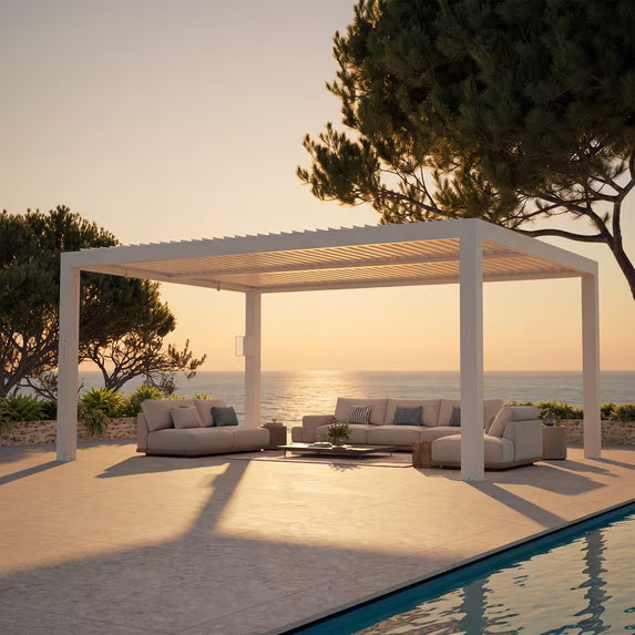 Modern Shade 12'x16' White Louvered Pergola, Adjustable Waterproof Roof with Drainage, USB Power Strip, Reinforced Frame, Easy Assembly