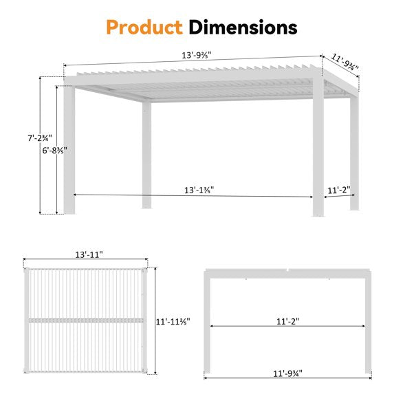Modern Shade 12'x14' White Louvered Pergola, Adjustable Waterproof Roof with Drainage, USB Power Strip, Reinforced Frame, Easy Assembly for Patio Backyard