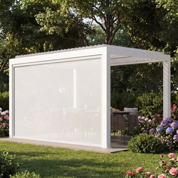 Modern Shade Aurora 12 ft Pull-Down Privacy Screen Panels, Galvanized Steel Modular Screens for Louvered Pergola, white, 1 Panel