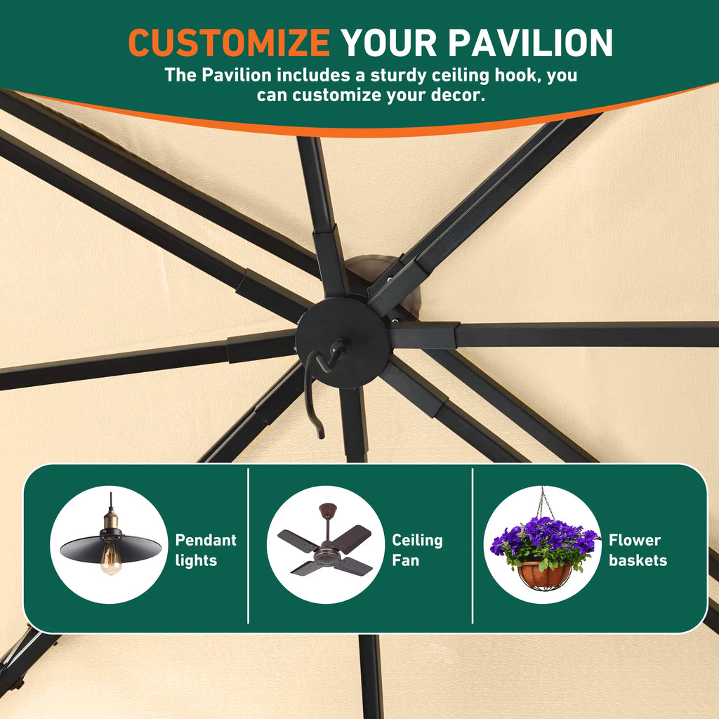Big Leaf 11'x13' Patio Gazebo, LED Lights & Wireless Speaker, Dual-Layer Soft Top, Netting & Weatherproof Curtains