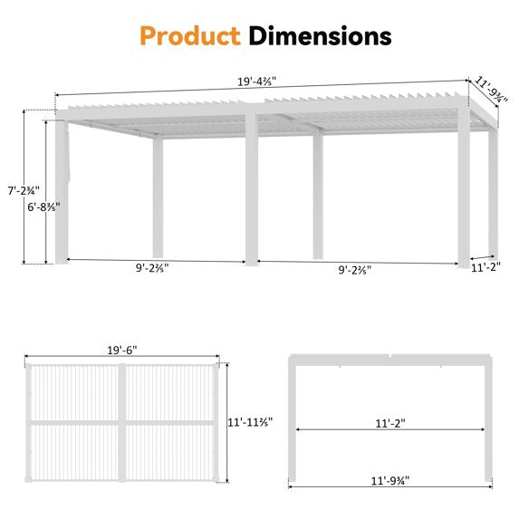 Modern Shade 12'x20' White Louvered Pergola, Adjustable Waterproof Roof with Drainage, USB Power Strip, Reinforced Frame, Easy Assembly