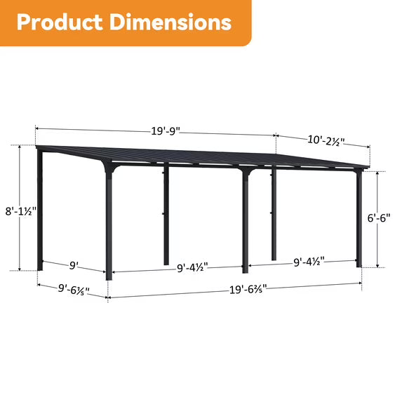 StoneCreek 10'x20' Wall Mounted Gazebo, Galvanized Steel Sloped Roof with Drainage Gutter, Outdoor Lean to Pergola for Patio