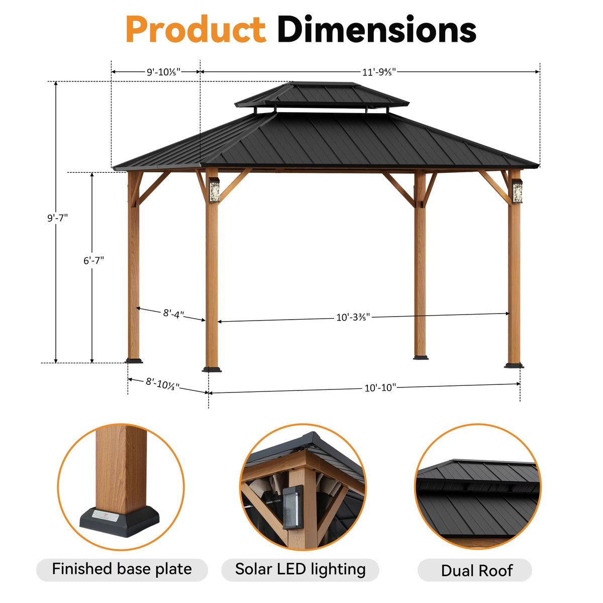 Modern Shade 10' x 12' Horizon Hardtop Gazebo with Steel Roof An Ideal Grill Pavilion for Garden or Patio Use
