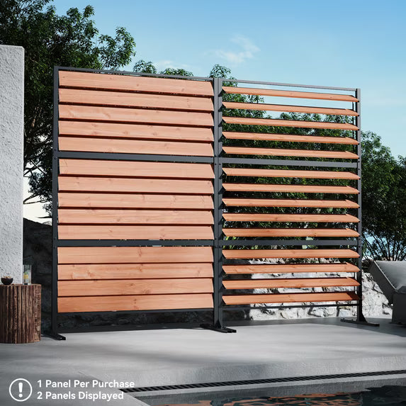 Modern Shade 6x4 ft Louvered Cedar Privacy Fence Panel Adjustable Screen for Outdoor Deck