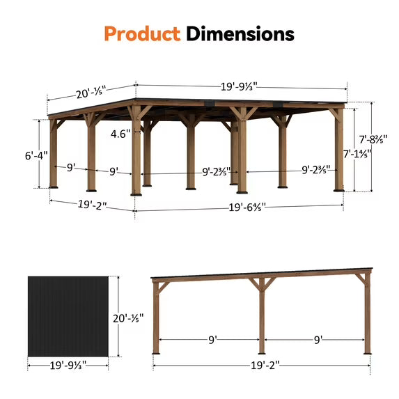 Modern Shade 20x20 Cedar Wood Gazebo Hardtop Slope Roof Rot Resistant Snow And Wind Resistant For Backyard Deck And Garden