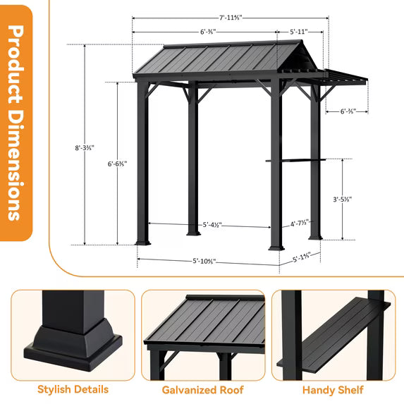 Modern Shade 6' x 8' Metal Gazebo with Galvanized Steel Roof, Rust-Resistant, UV Blocking, Waterproof Design