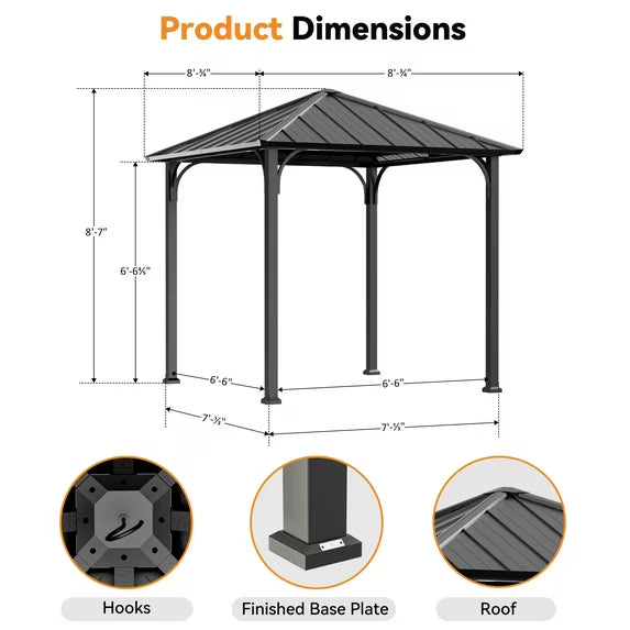 Modern Shade 8'x8' Hardtop Gazebo, Galvanized Steel Roof, Detachable Curtains, All-Weather Outdoor Patio Cover for Backyard Deck Garden