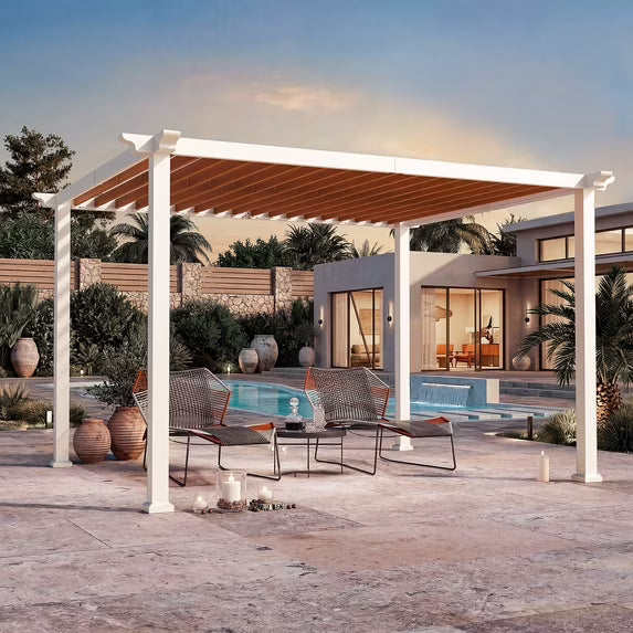 Modern Shade Open Sky 10'x12' Outdoor Pergola Cabana, Heavy Duty Metal Gazebo, Shade Shelter for Patio, Deck, Garden & Poolside