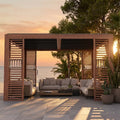 Modern Shade 12x12 Louvered Pergola Adjustable Waterproof Roof Drainage Wood Grain Heavy Duty Frame for Patio Backyard