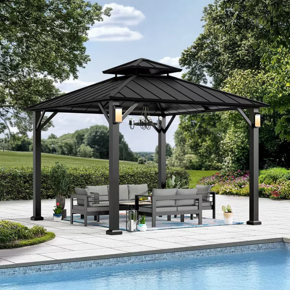 Modern Shade 10' x 10' Hardtop Metal Gazebo with Galvanized Steel Roof, LED Lights for Backyard, Deck, Garden