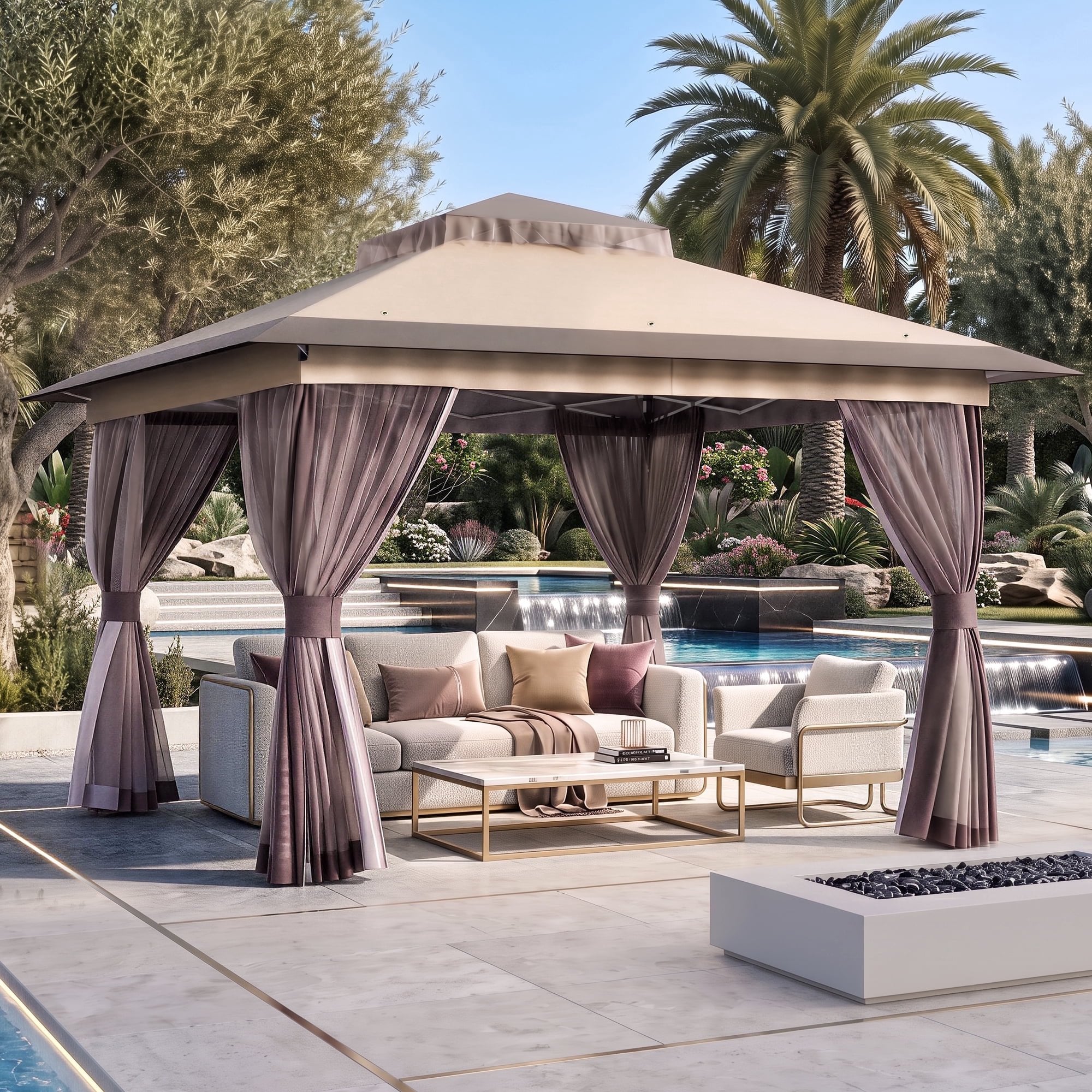 Big Leaf 13'x13' Pop Up Gazebo, Double Vent Roof with Mosquito Netting, Waterproof UV Protection, Portable Backpack Included