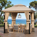 Big Leaf 8x8ft Soft Top Patio Gazebo Metal Frame with Netting Curtains Khaki