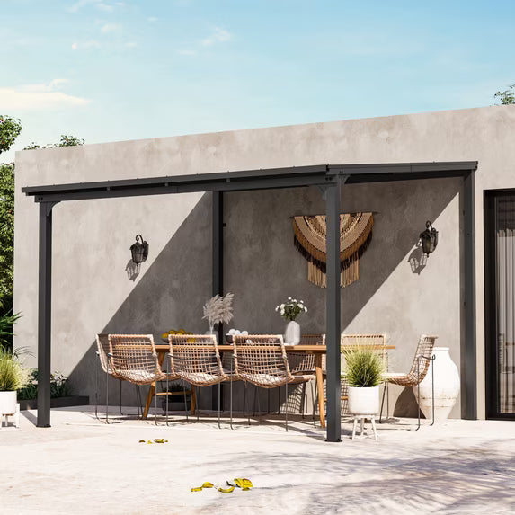 StoneCreek 10'x10' Wall Mounted Gazebo, Galvanized Steel Sloped Roof with Drainage Gutter, Outdoor Lean to Pergola for Patio