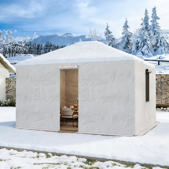 Covered Outdoor 10x12ft Winter Gazebo Cover, 200G Heavy-Duty Waterproof Enclosed Cover with Sidewalls & Mesh Windows, Universal Hardtop