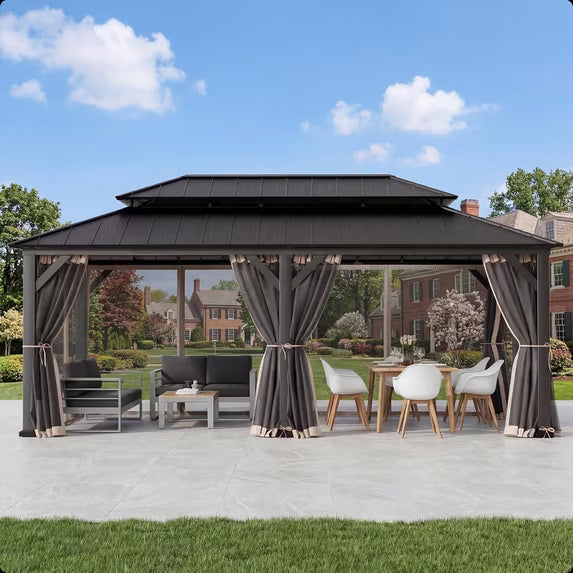Covered Outdoor 12' x 24' Universal 6-Panel Gazebo Mosquito Netting, Double Zipper Sidewalls, Replacement Mesh for Outdoor Patio Canopy & Garden (Net Only)