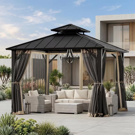 Covered Outdoor 8'x8' Gazebo Mosquito Netting, 4-Panel Universal Replacement Sidewalls with Double Zipper, Patio Canopy Garden Net Only