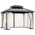 Covered Outdoor Universal 10'x12' Gazebo Mosquito Netting - 4-Panel Double-Zipper Screen Walls, Slate Gray & Beige