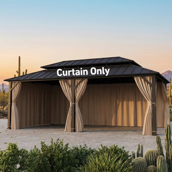 Covered Outdoor Universal 12' x24' Gazebo Curtain Replacement 6 Panel Waterproof Sidewalls Curtain Only