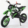 FONA 49cc Kids Dirt Bike 2-Stroke, 25MPH Mini Motorcycle for Ages 8–12, Dual Disc Brakes, Stable Suspension, Off-Road Tires, Soft Seat Green