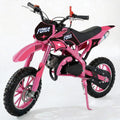 FONA 49cc 2-Stroke Dirt Bike for Kids 8-12, 25mph Mini Motorcycle with Dual Disc Brakes, Multi Terrain Tires, Suspension & Soft Seat Pink
