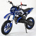 FONA 49cc Kids Dirt Bike 2-Stroke, 25MPH Mini Motorcycle for Ages 8–12, Dual Disc Brakes, Stable Suspension, Off-Road Tires, Soft Seat Blue
