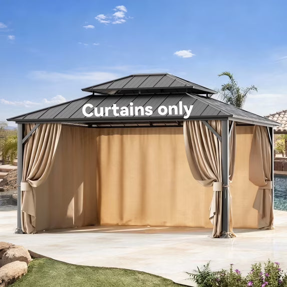 Covered Outdoor Universal 12' x14' Gazebo Curtain Replacement 4 Panel Zippered Sidewalls Grey