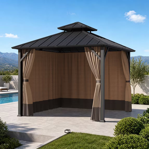 Gazebo Curtain Universal 10'x10' 4-Panel Zipper Privacy Sidewalls, Replacement for Patio Canopy, Coffee (Curtain Only)