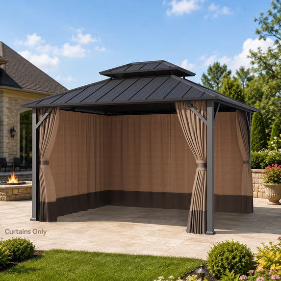 Gazebo Curtain Universal 10'x12' 4-Panel Zipper Privacy Sidewalls, Replacement for Patio Canopy, Coffee (Curtain Only)