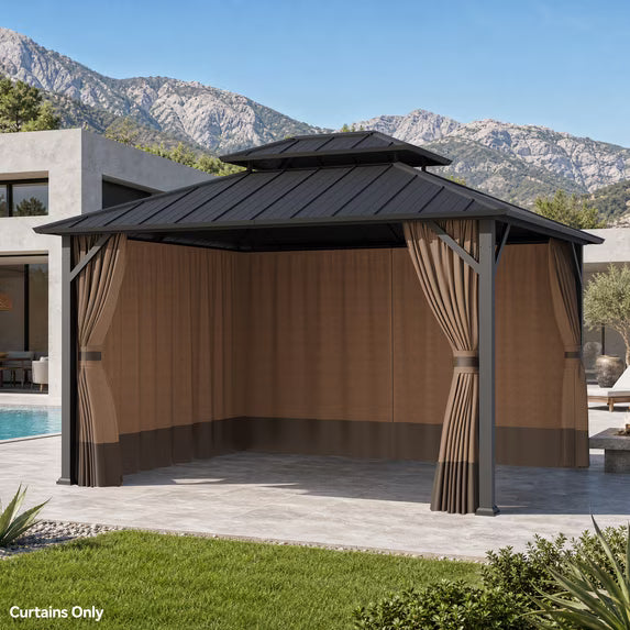 Gazebo Curtain Universal 11'x13' 4-Panel Zipper Privacy Sidewalls, Replacement for Patio Canopy, Coffee (Curtain Only)