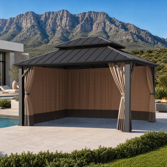 Gazebo Curtain Universal 12'x14' 4-Panel Zipper Privacy Sidewalls, Replacement for Patio Canopy, Coffee (Curtain Only)