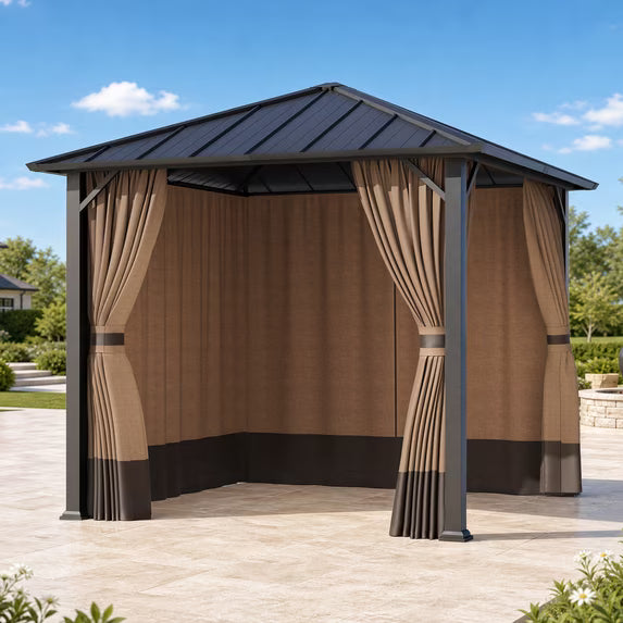 Gazebo Curtain Universal 8'x8' 4-Panel Zipper Privacy Sidewalls, Replacement for Patio Canopy, Coffee (Curtain Only)