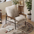 LUNIVO Accent Chair Line Fabric Upholstered Armchair, Reading Club Chair with Pillow for Living Room Bedroom Furniture Beige