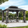 Modern Shade The Horizon 10' x 12' Hardtop Gazebo, 4 LED Lights, Galvanized Steel Double Roof, with Hooks & Mosquito Netting, Black