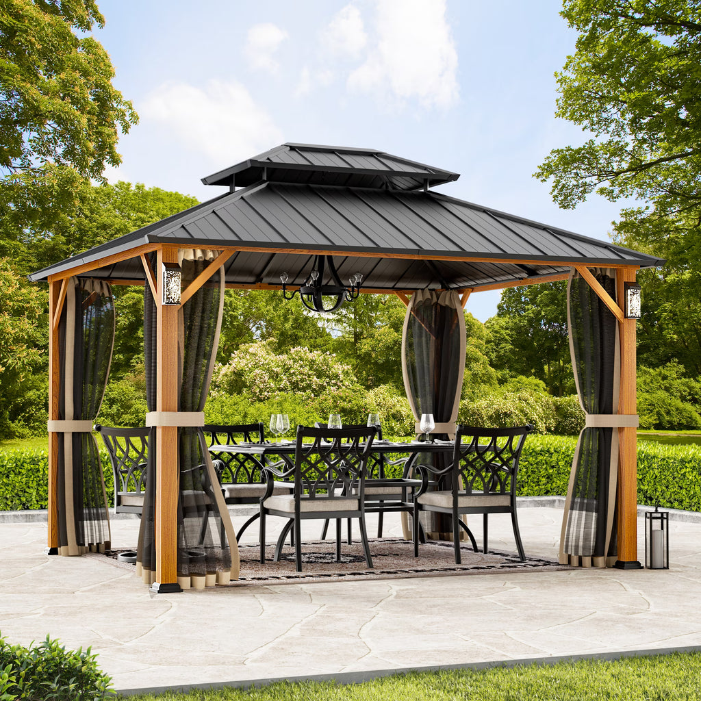 Modern Shade 10' x 12' Horizon Hardtop Gazebo with Steel Roof An Ideal Grill Pavilion for Garden or Patio Use