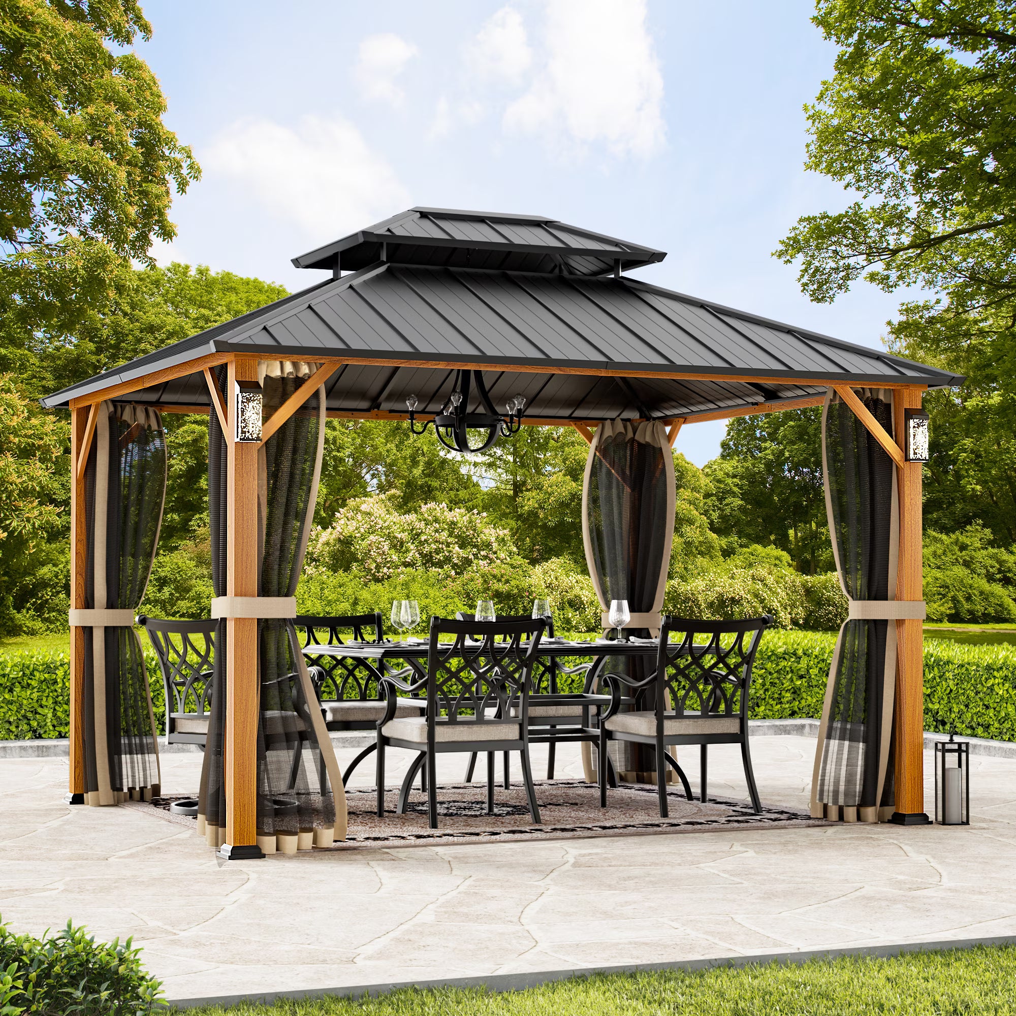 Modern Shade 10' x 12' Horizon Hardtop Gazebo with Steel Roof An Ideal Grill Pavilion for Garden or Patio Use