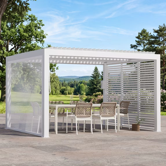 Modern Shade 10ft Pergola Privacy Screen, Galvanized Steel Louvered Pergola Shade Panel, Easy Install Modular Privacy Screen for Patio Backyard, White