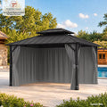 Modern Shade 11'x13' Gazebo Replacement Curtains 4-Panel Gray Privacy Sidewalls with Zipper, Curtain Only