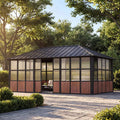 Modern Shade 12'x20' Hardtop Sunroom Gazebo, Aluminum Frame, Galvanized Steel Roof, TV Mount, Sliding Doors