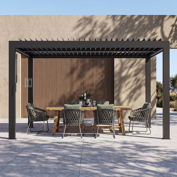 Modern Shade 12'x12' Black Louvered Pergola, Adjustable Waterproof Roof with USB Charging & Drainage, Heavy Duty Frame for Patio Backyard