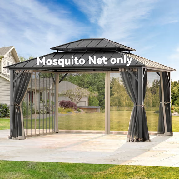 Covered Outdoor Gazebo Mosquito Netting Replacement - 12'x14' 4-Panel Double-Head Zipper Net Only