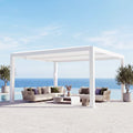 Modern Shade 12'x14' White Louvered Pergola, Adjustable Waterproof Roof with Drainage, USB Power Strip, Reinforced Frame, Easy Assembly for Patio Backyard