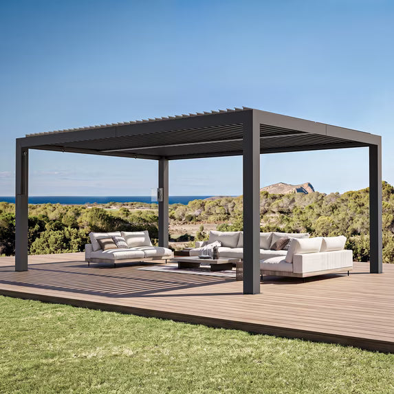 Modern Shade 12'x16' Black Louvered Pergola, Adjustable Waterproof Roof with Drainage, USB Power Strip, Reinforced Frame, Easy Assembly for Patio & Backyard