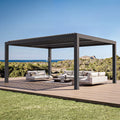 Modern Shade 12'x16' Black Louvered Pergola, Adjustable Waterproof Roof with Drainage, USB Power Strip, Reinforced Frame, Easy Assembly for Patio & Backyard