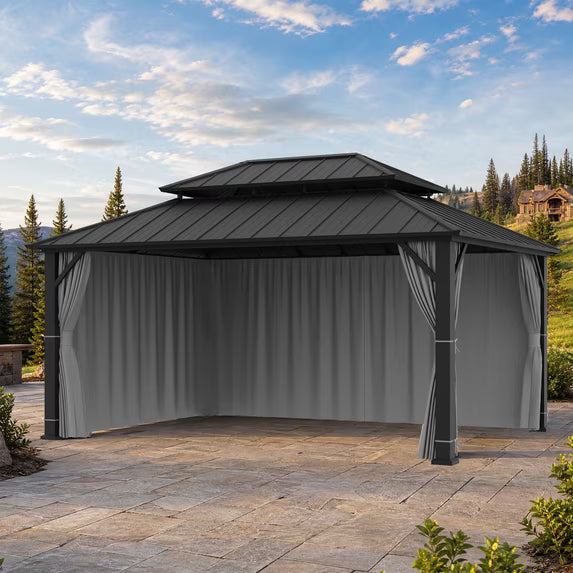 Modern Shade 12'x16' Gazebo Replacement Curtains 4-Panel Gray Privacy Sidewalls with Zipper, Curtain Only