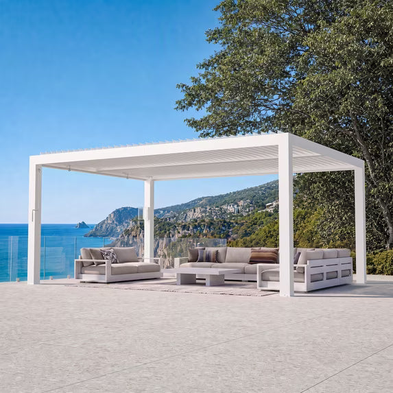 Modern Shade 12'x16' White Louvered Pergola, Adjustable Waterproof Roof with Drainage, USB Power Strip, Reinforced Frame, Easy Assembly