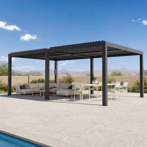 Modern Shade 12'x20' Black Louvered Pergola, Adjustable Waterproof Roof with Drainage, USB Power Strip, Reinforced Frame, Easy Assembly for Patio & Backyard