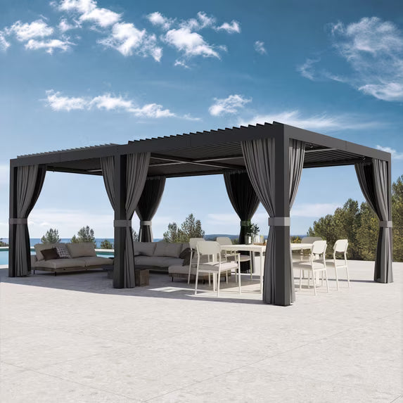 Modern Shade 12'x20' Black Louvered Pergola, Adjustable Waterproof Roof with Drainage, USB Power Strip, Reinforced Frame, Easy Assembly for Patio & Backyard