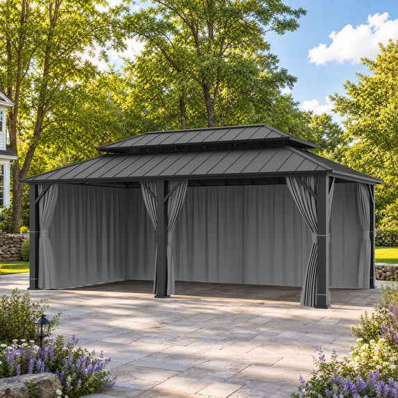 Modern Shade 12'x20' Gazebo Replacement Curtains 4-Panel Gray Privacy Sidewalls with Zipper, Curtain Only