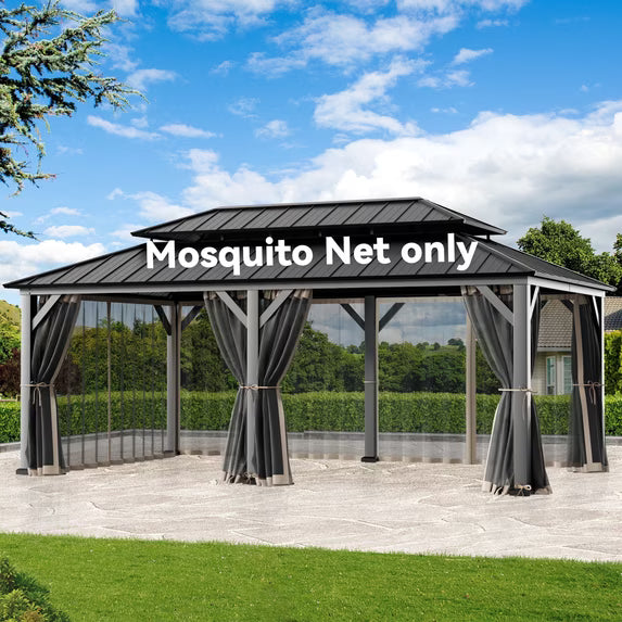 Covered Outdoor Universal 12'x20' Gazebo Mosquito Netting - 4-Panel Double Zipper Sidewalls